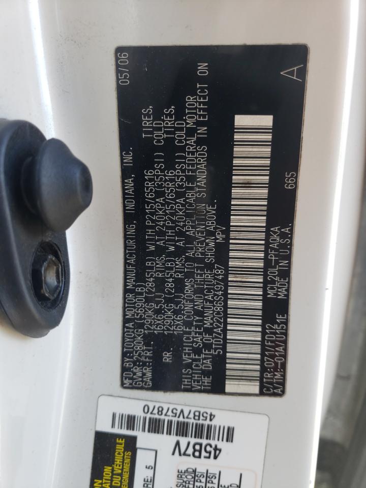 Photo 10 from auction – 2006 TOYOTA SIENNA XLE with VIN 5TDZA22C86S497487