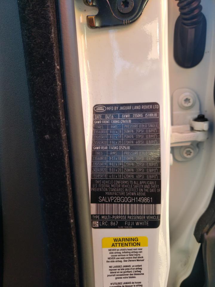 Photo 10 from auction – 2016 LAND ROVER RANGE ROVE with VIN SALVP2BG0GH149861