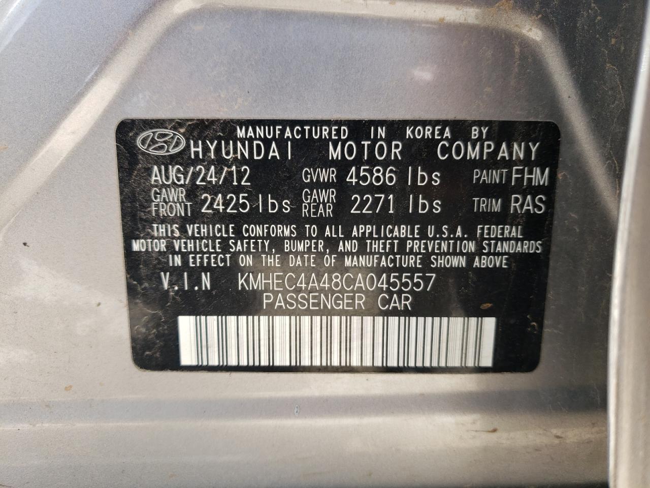 Foto 10 de la subasta – 2012 HYUNDAI SONATA HYB con VIN KMHEC4A48CA045557