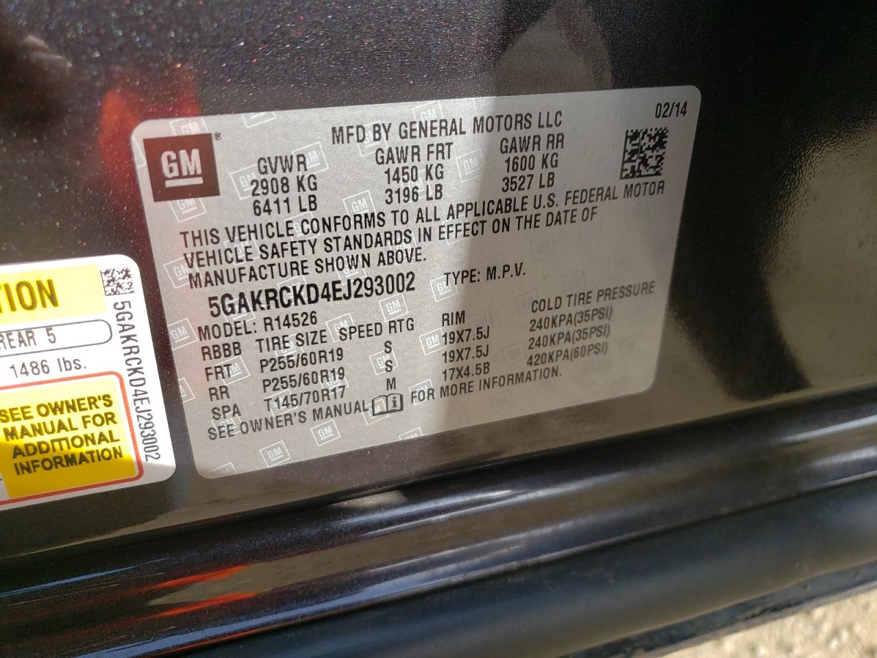 Photo 10 from auction – 2014 BUICK ENCLAVE with VIN 5GAKRCKD4EJ293002