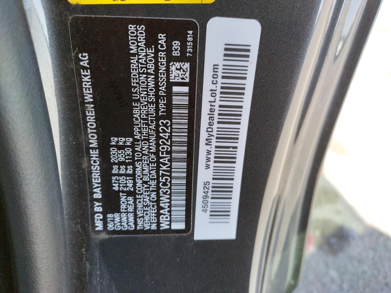 Photo 10 from auction – 2019 BMW 430I with VIN WBA4W3C57KAF92423