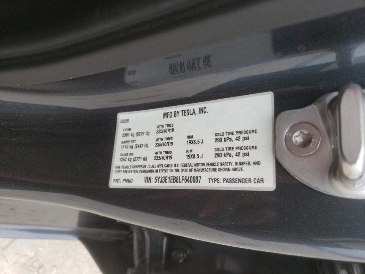 Photo 10 from auction – 2020 TESLA MODEL 3 with VIN 5YJ3E1EB8LF640087