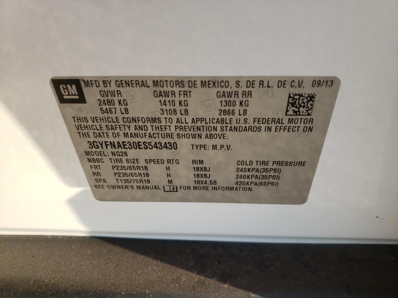 Photo 10 from auction – 2014 CADILLAC SRX with VIN 3GYFNAE30ES543430