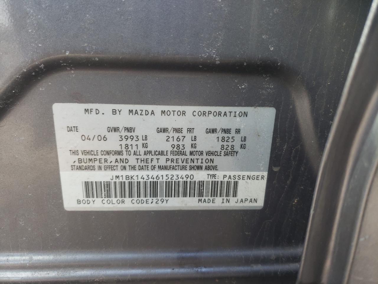 Photo 10 from auction – 2006 MAZDA 3 HATCHBAC with VIN JM1BK143461523490
