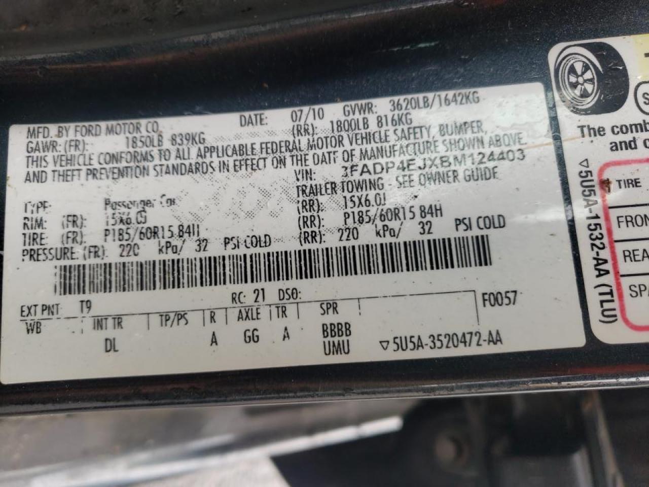 صورة رقم 10 من المزاد - 2011 FORD FIESTA SE مع VIN 3FADP4EJXBM124403