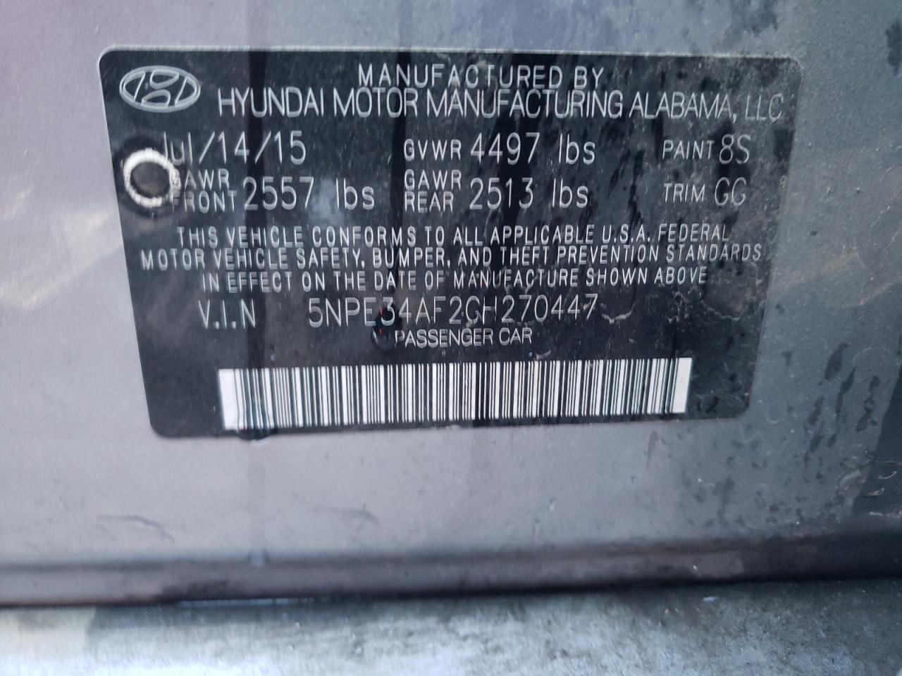 Photo 10 from auction – 2016 HYUNDAI SONATA SPO with VIN 5NPE34AF2GH270447