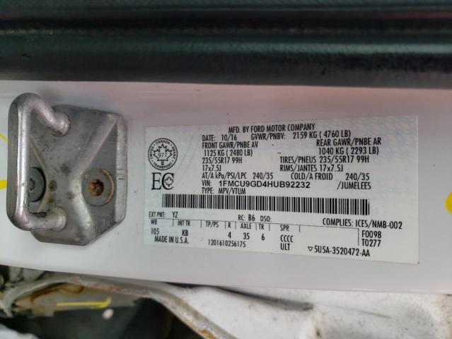 Photo 10 from auction – 2017 FORD ESCAPE SE with VIN 1FMCU9GD4HUB92232