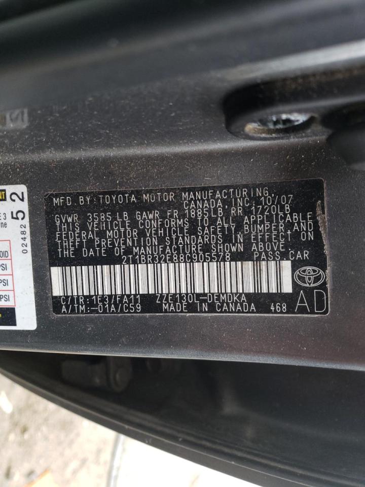 Photo 10 from auction – 2008 TOYOTA COROLLA CE with VIN 2T1BR32E88C905578