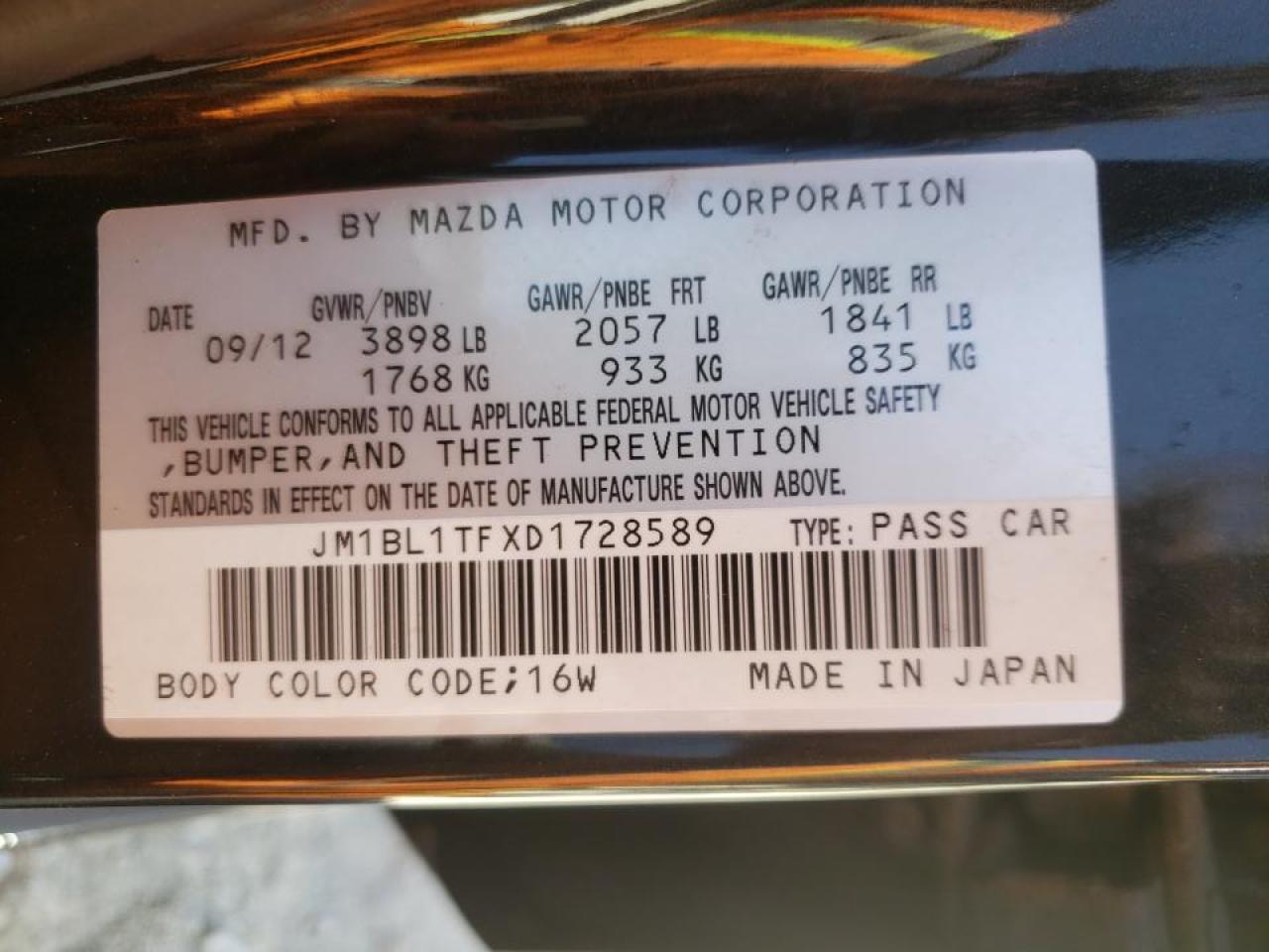 Photo 10 from auction – 2013 MAZDA 3 I with VIN JM1BL1TFXD1728589