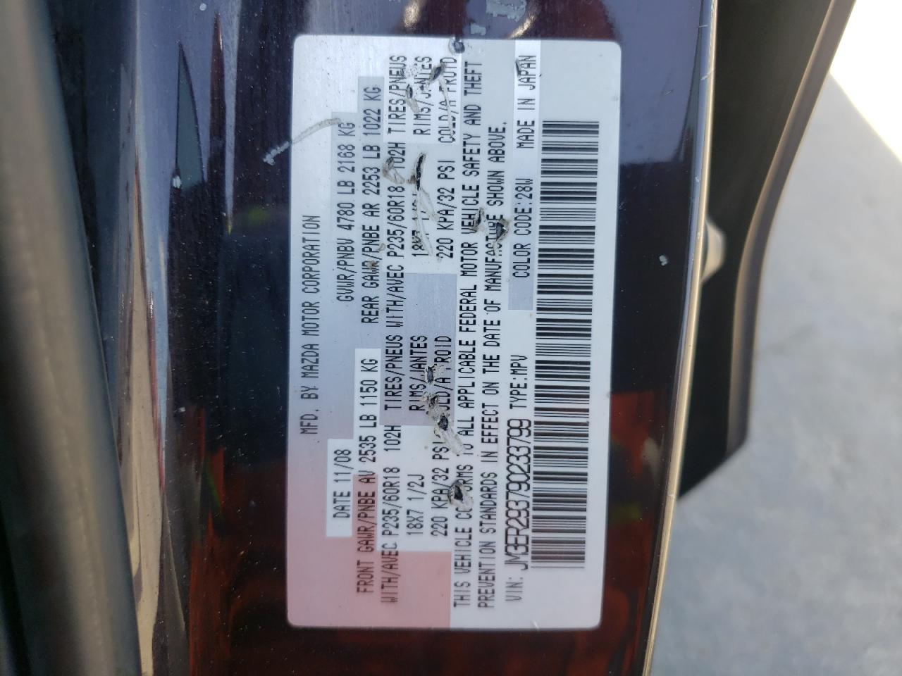 Photo 10 from auction – 2009 MAZDA CX-7 with VIN JM3ER293790233799