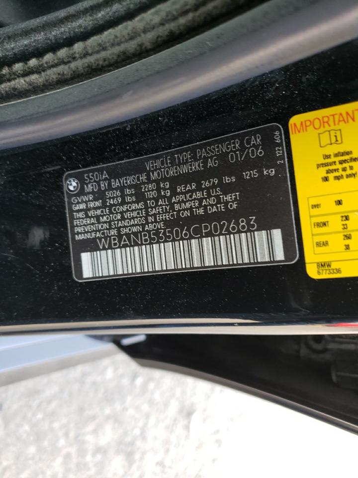 Photo 10 from auction – 2006 BMW 550 I with VIN WBANB53506CP02683