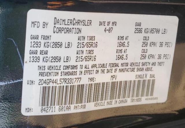 Photo 10 from auction – 2007 DODGE GRAND CARA with VIN 2D4GP44L57R331777