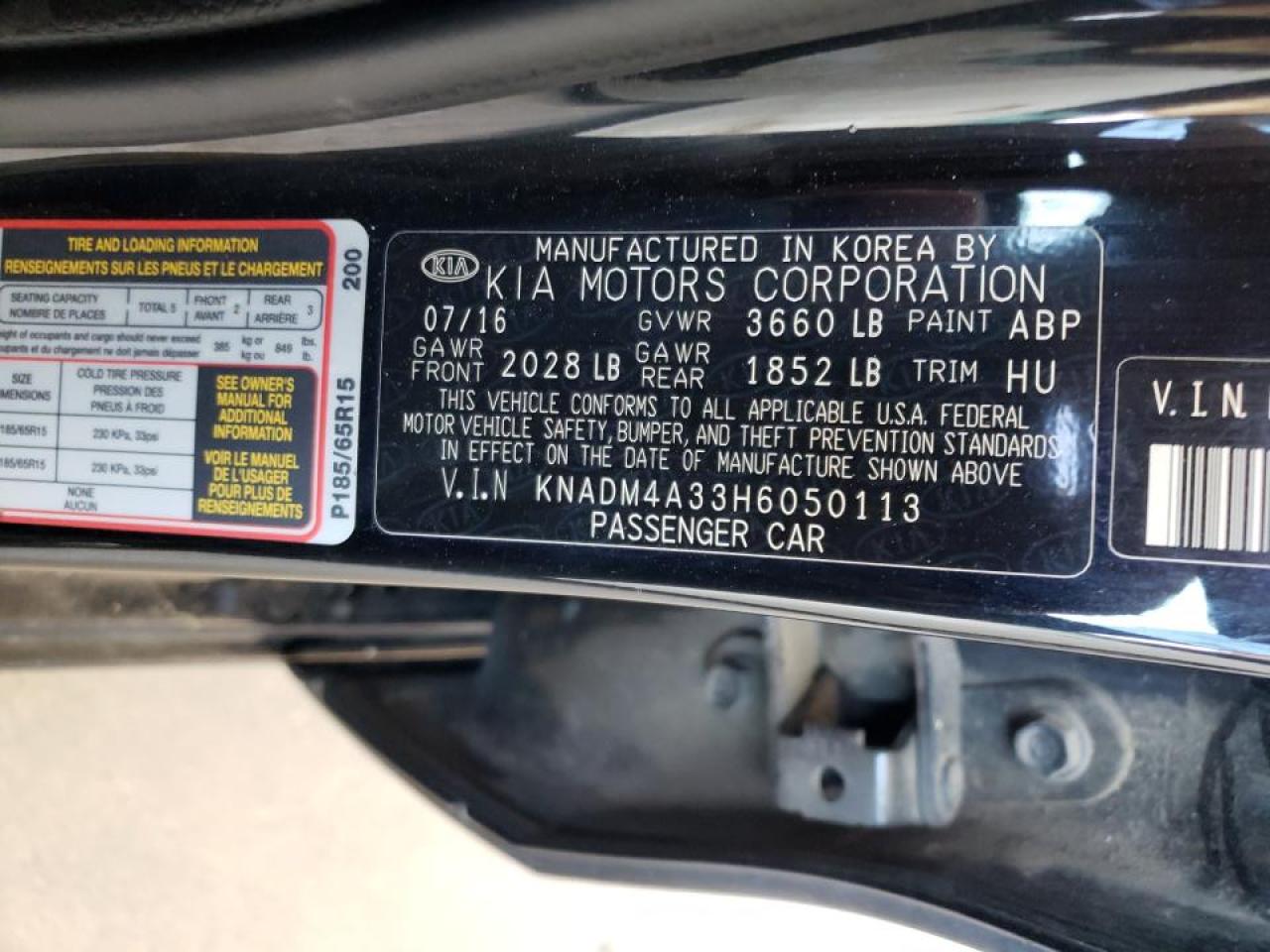 Photo 10 from auction – 2017 KIA RIO LX with VIN KNADM4A33H6050113
