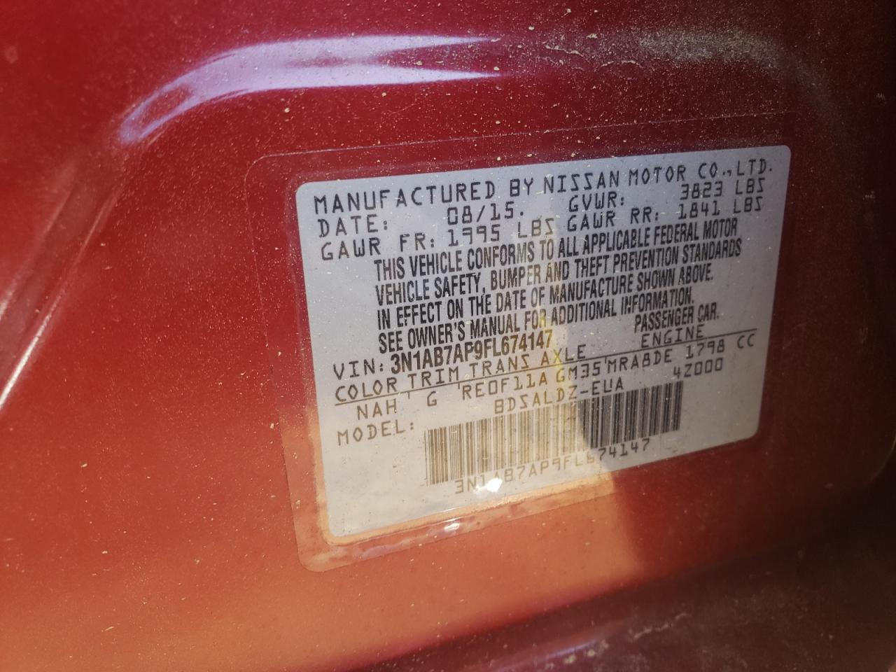 Photo 10 from auction – 2015 NISSAN SENTRA S with VIN 3N1AB7AP9FL674147