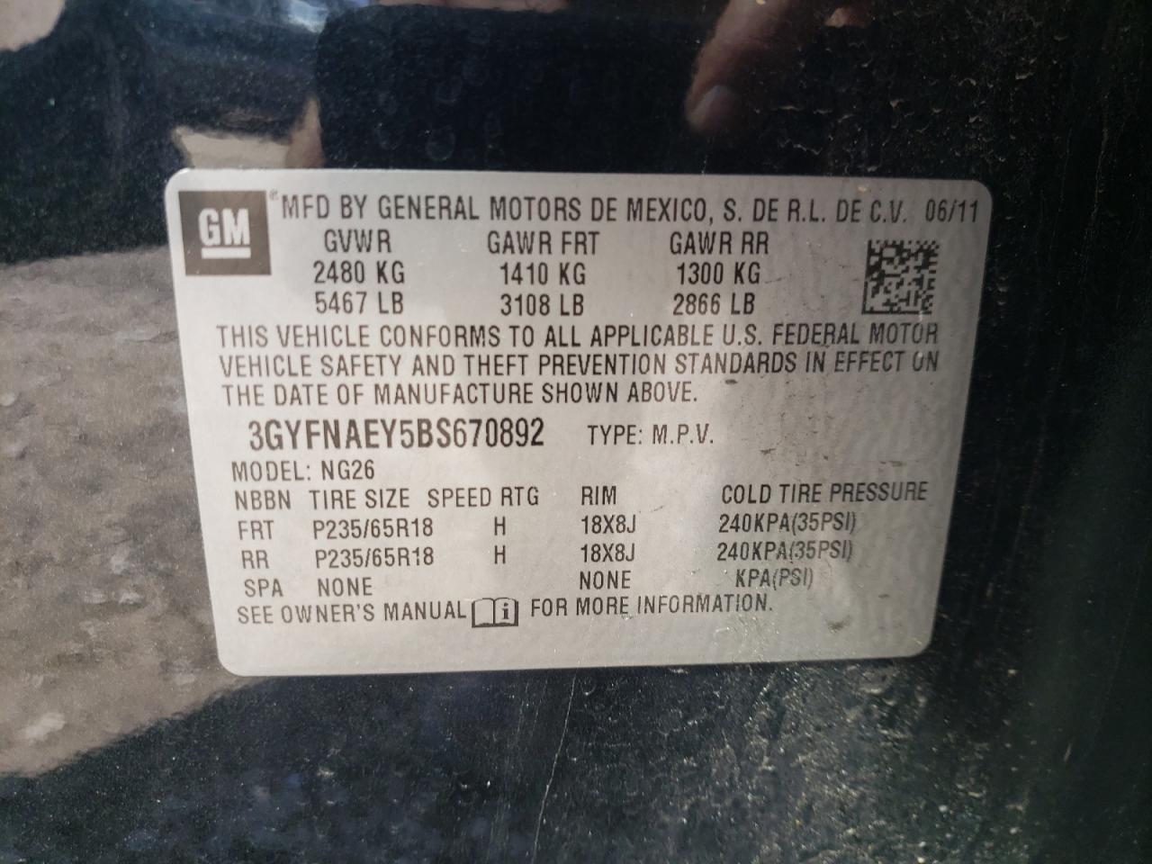 Photo 10 from auction – 2011 CADILLAC SRX LUXURY with VIN 3GYFNAEY5BS670892