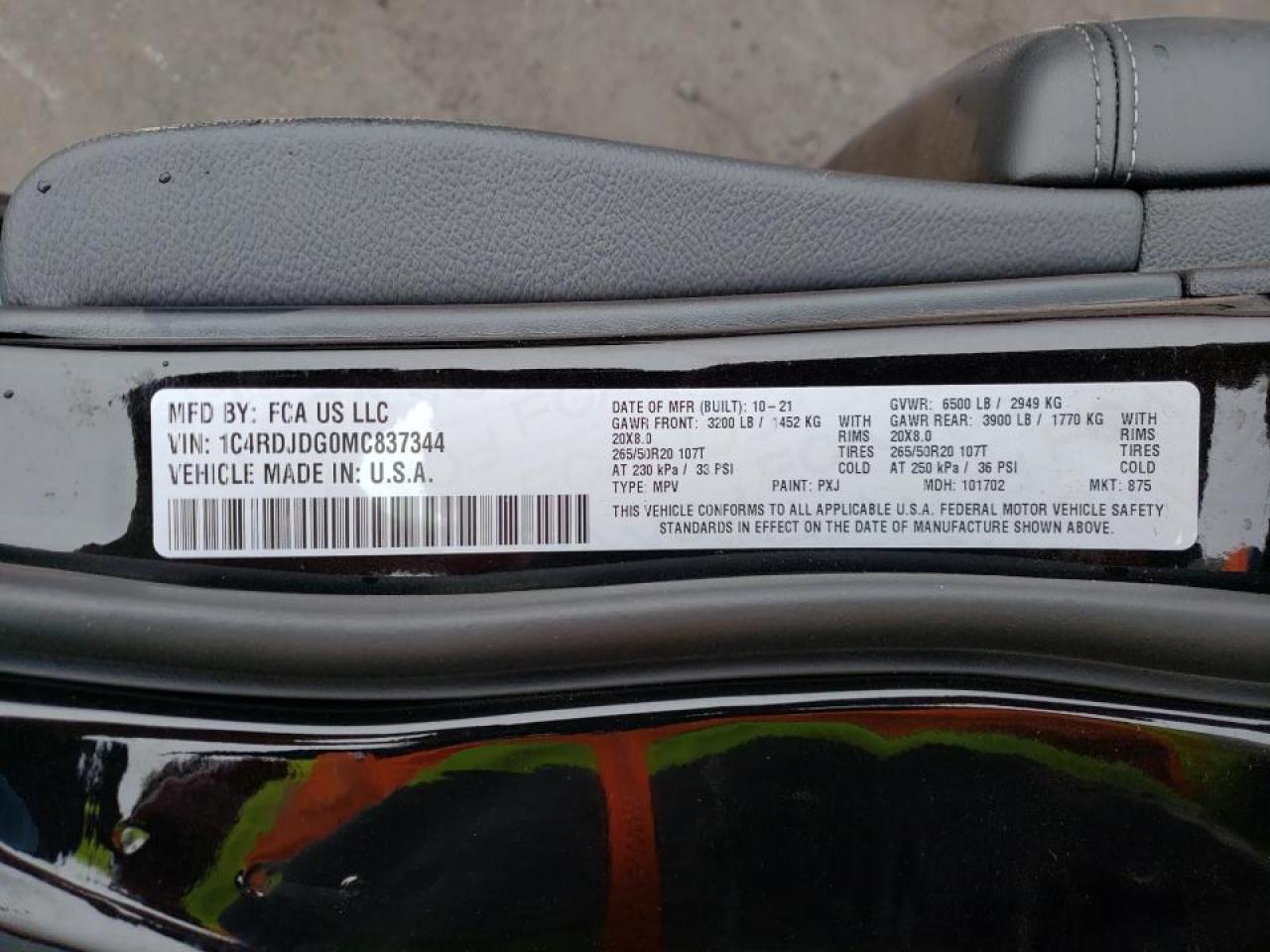 Photo 10 from auction – 2021 DODGE DURANGO GT with VIN 1C4RDJDG0MC837344