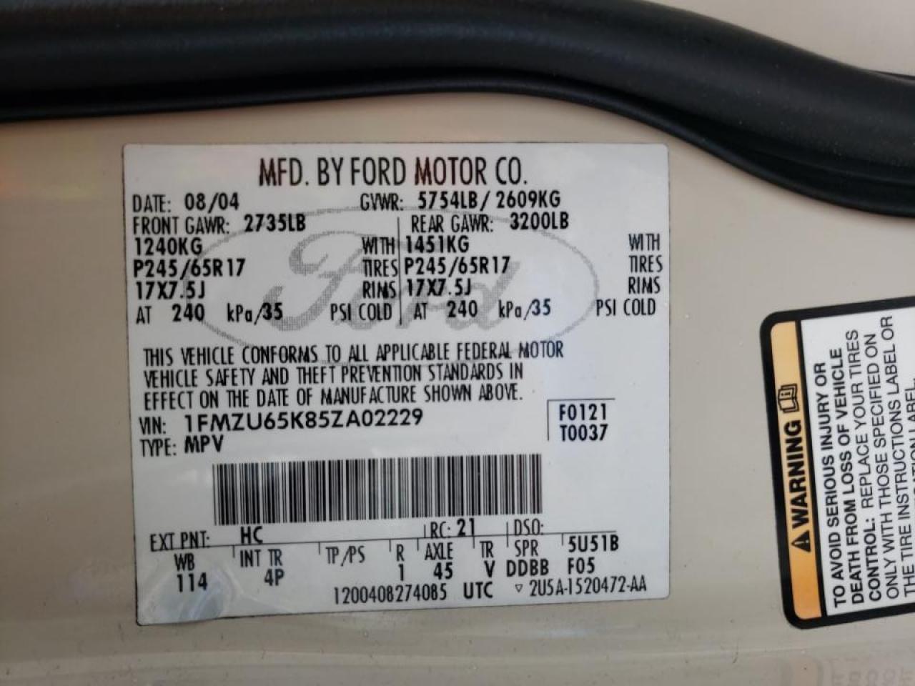 Фото 10 с аукциона – 2005 FORD EXPLORER L с VIN 1FMZU65K85ZA02229