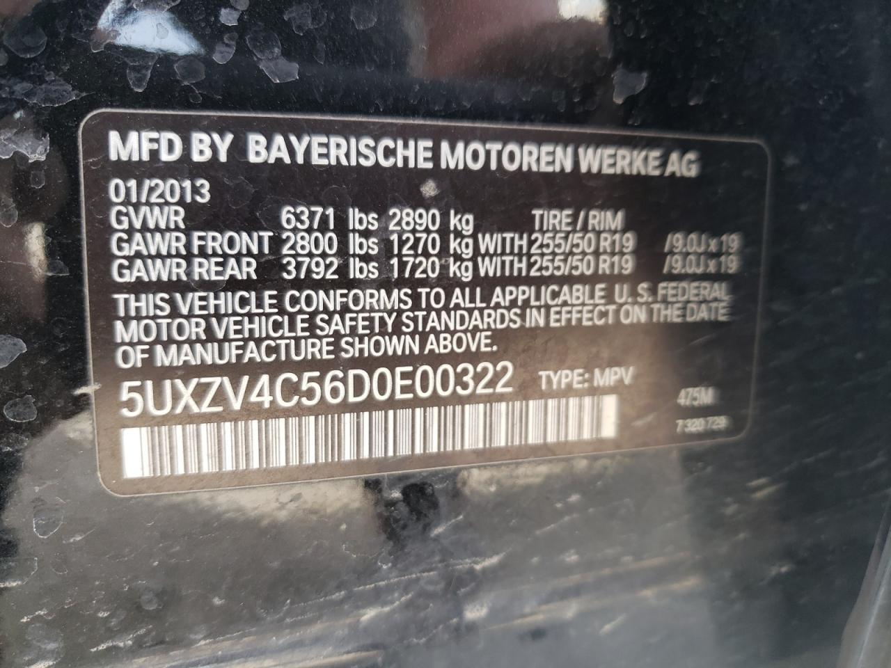 Photo 10 from auction – 2013 BMW X5 XDRIVE3 with VIN 5UXZV4C56D0E00322