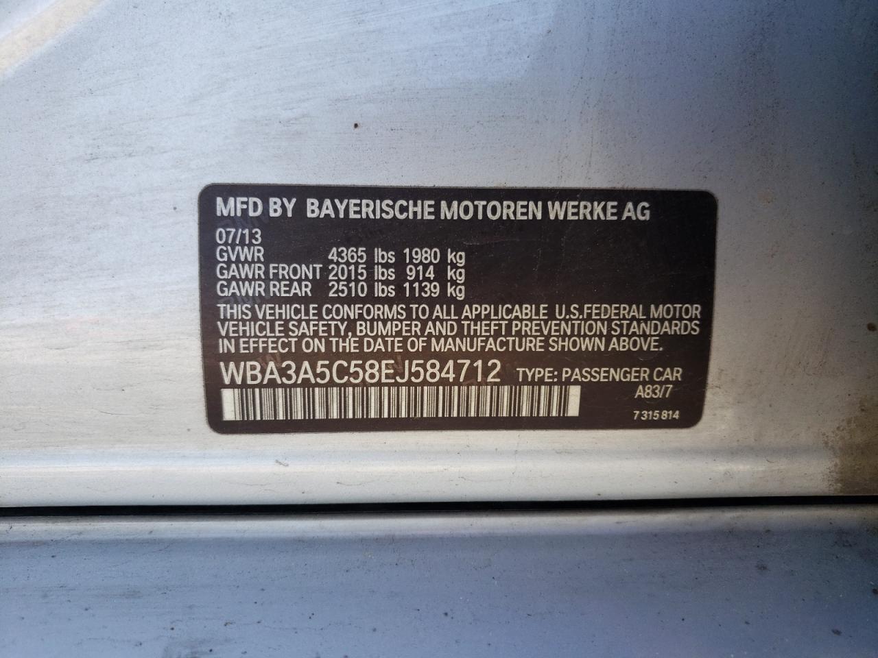 صورة رقم 10 من المزاد - 2014 BMW 328 I مع VIN WBA3A5C58EJ584712