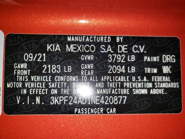 Photo 10 from auction – 2022 KIA FORTE FE with VIN 3KPF24AD1NE420877