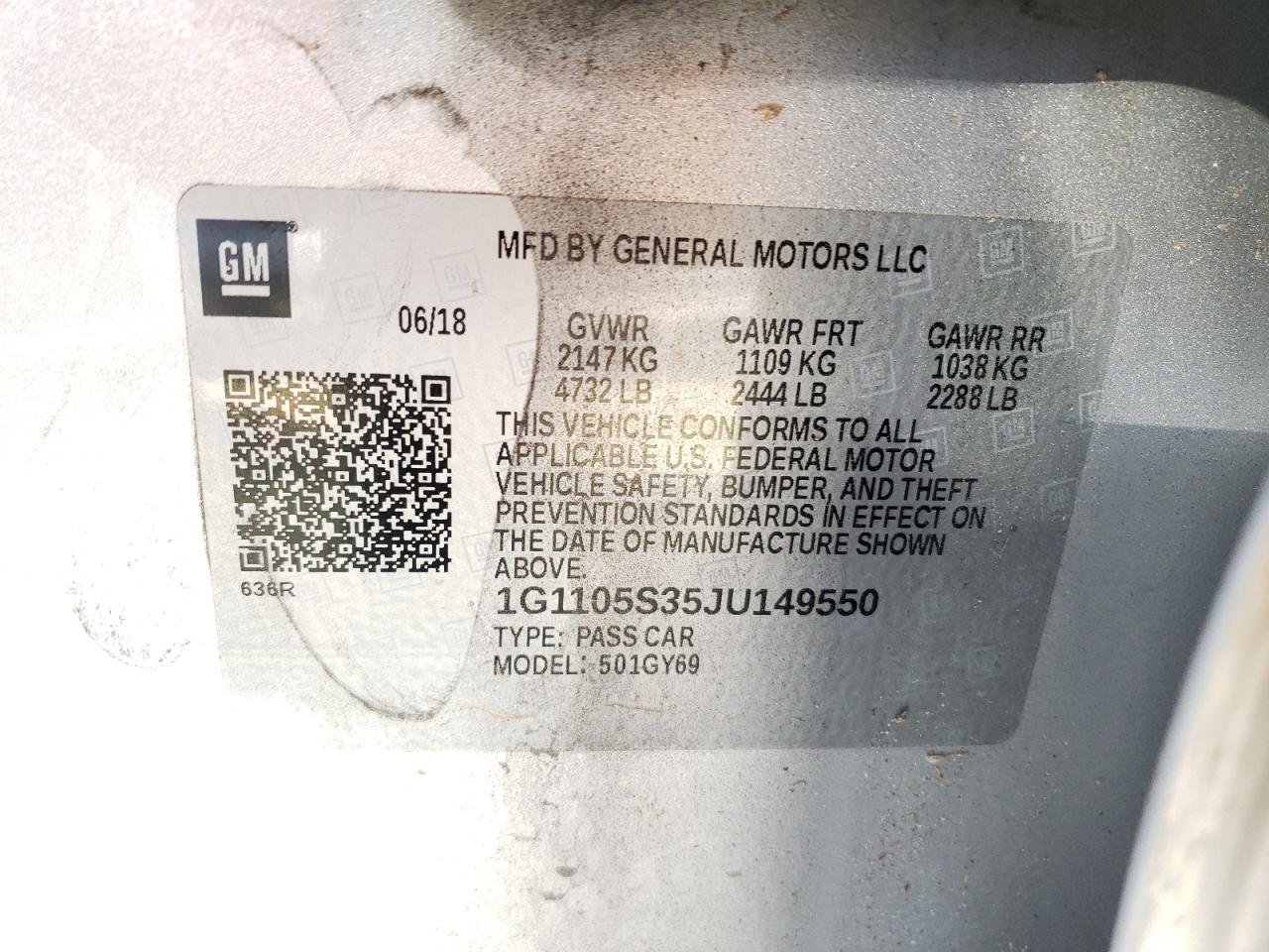 Photo 10 from auction – 2018 CHEVROLET IMPALA LT with VIN 1G1105S35JU149550