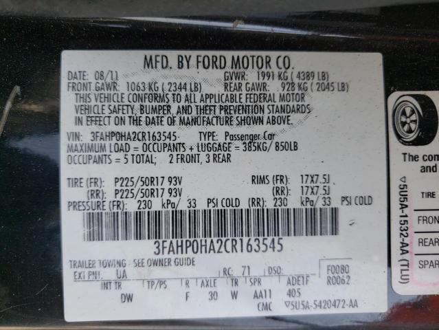 Photo 10 from auction – 2012 FORD FUSION SE with VIN 3FAHP0HA2CR163545