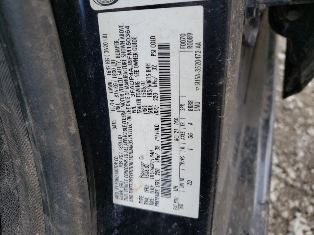 Photo 10 from auction – 2015 FORD FIESTA S with VIN 3FADP4AJ8FM150364
