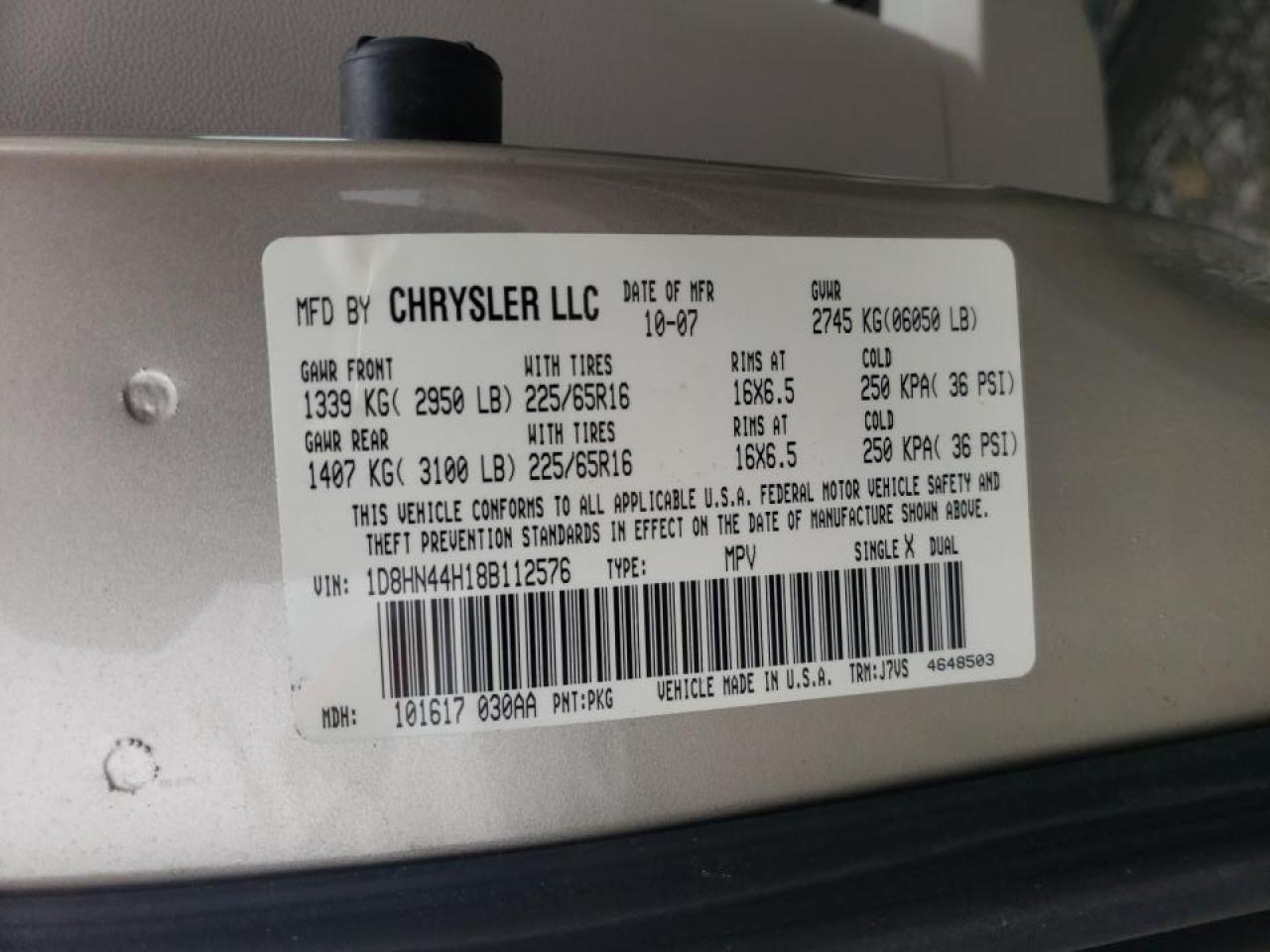 Photo 10 from auction – 2008 DODGE GRAND CARA with VIN 1D8HN44H18B112576