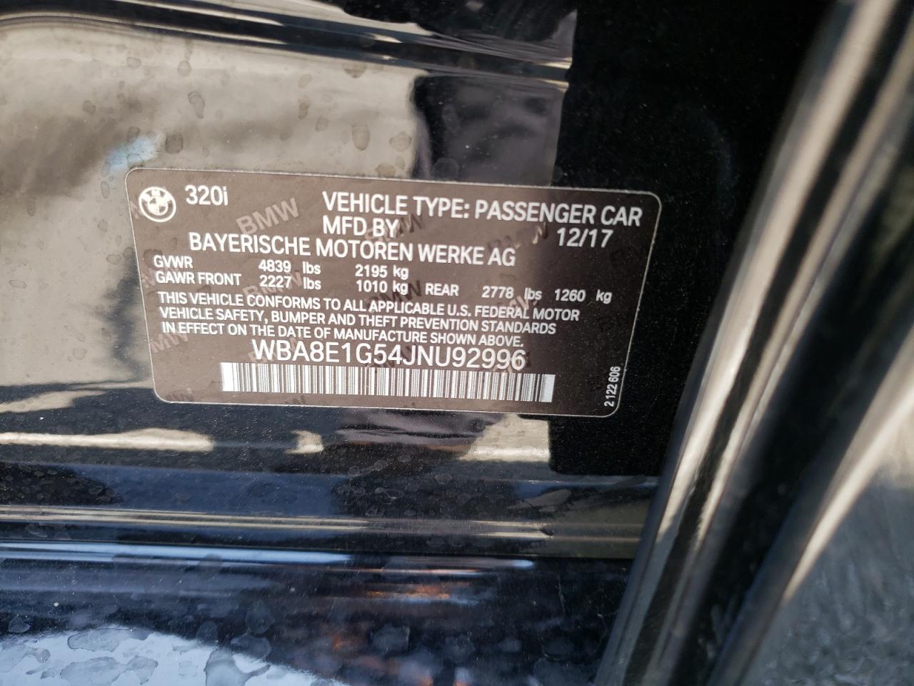 Photo 10 from auction – 2018 BMW 320 I with VIN WBA8E1G54JNU92996