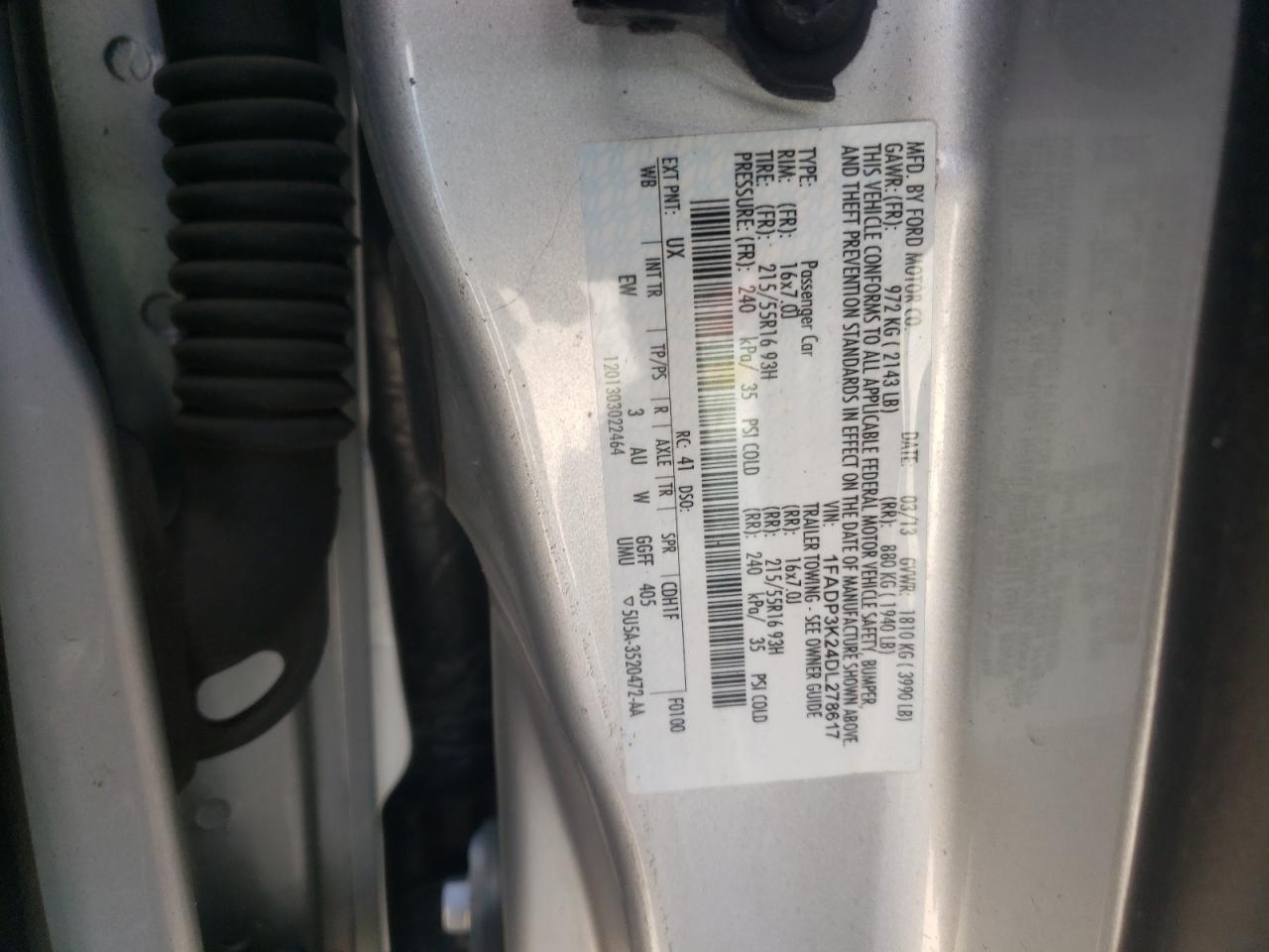 Photo 10 from auction – 2013 FORD FOCUS SE with VIN 1FADP3K24DL278617