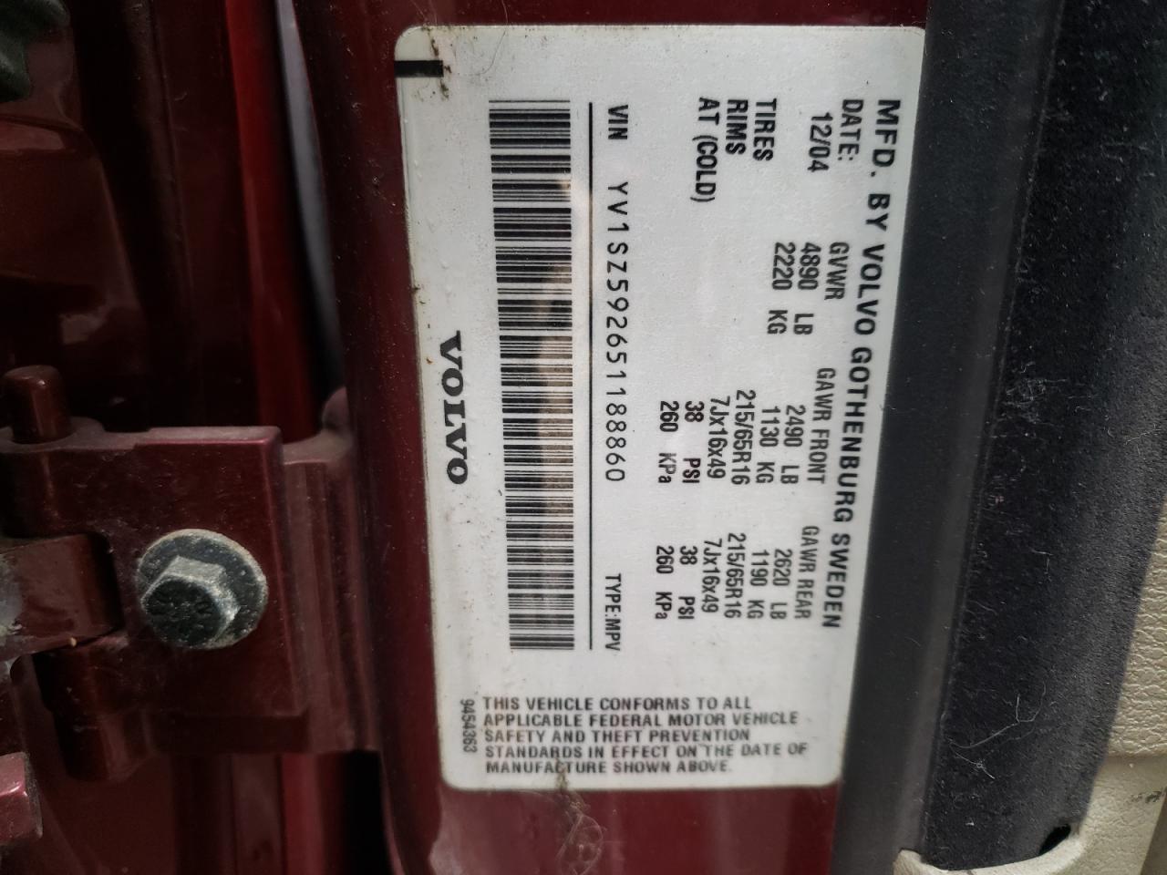 Photo 10 from auction – 2005 VOLVO XC70 with VIN YV1SZ592651188860