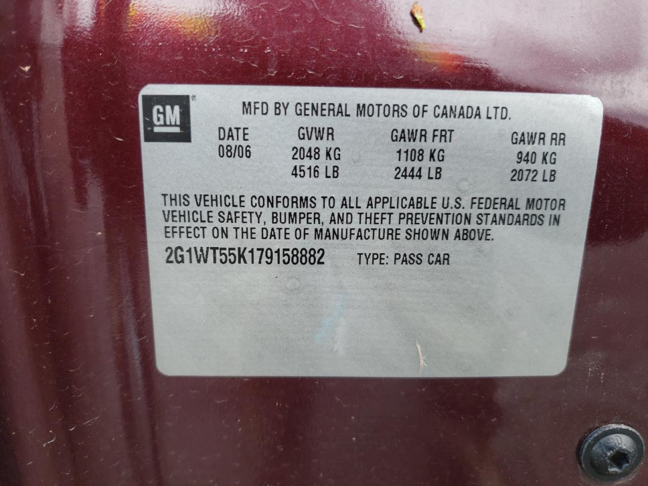 Photo 10 from auction – 2007 CHEVROLET IMPALA LT with VIN 2G1WT55K179158882