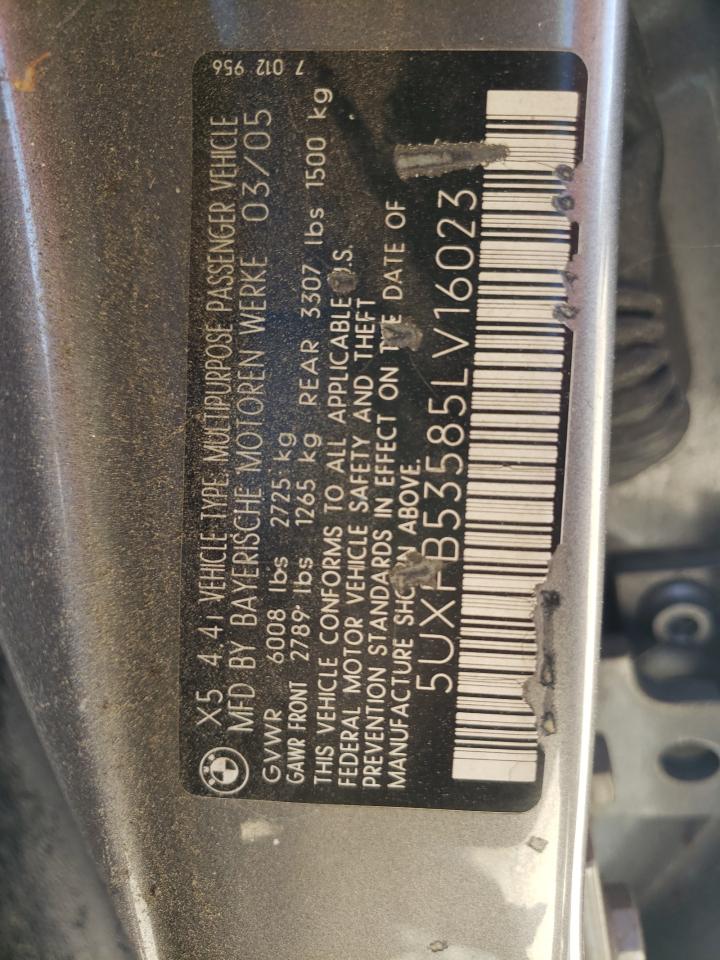 Photo 10 from auction – 2005 BMW X5 4.4I with VIN 5UXFB53585LV16023