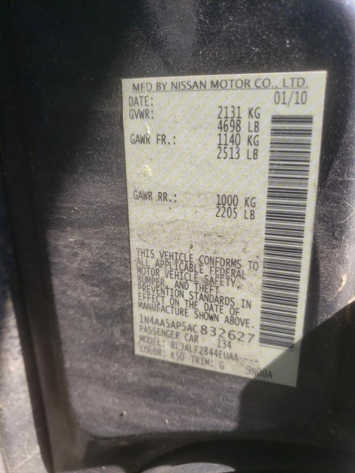 Photo 10 from auction – 2010 NISSAN MAXIMA S with VIN 1N4AA5AP5AC832627