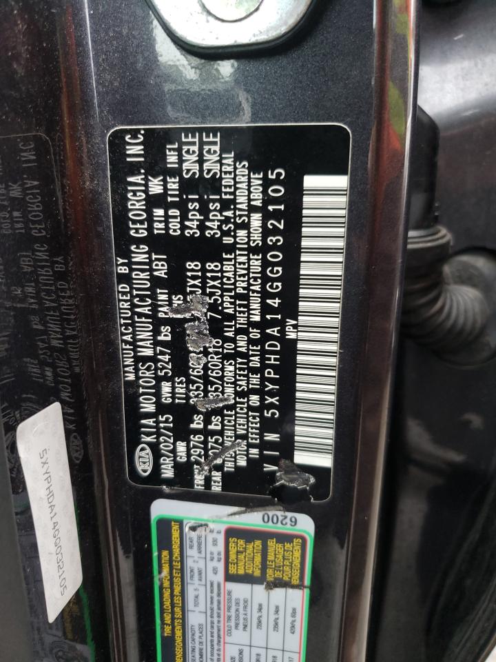 Photo 10 from auction – 2016 KIA SORENTO EX with VIN 5XYPHDA14GG032105