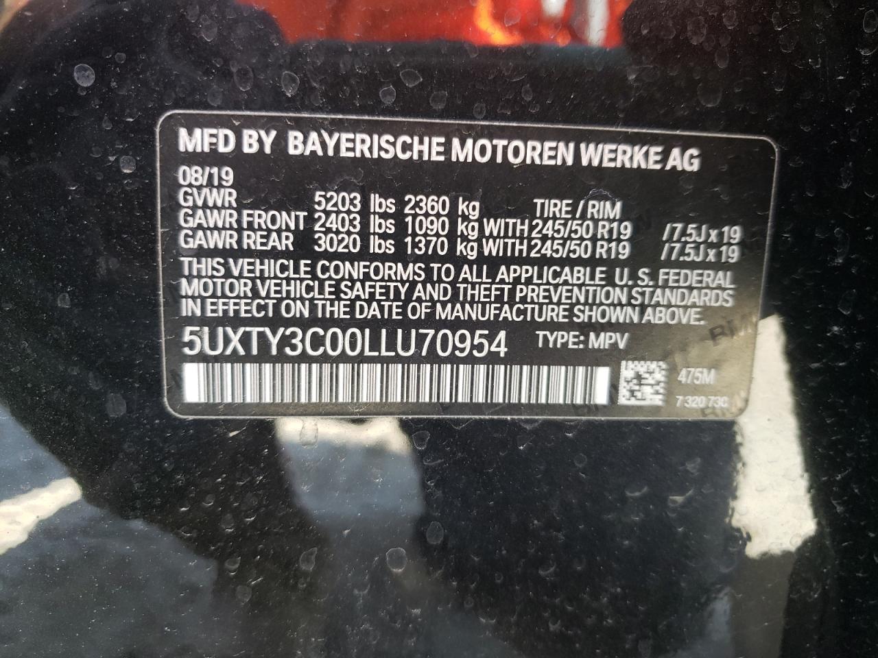 Photo 10 from auction – 2020 BMW X3 SDRIVE3 with VIN 5UXTY3C00LLU70954
