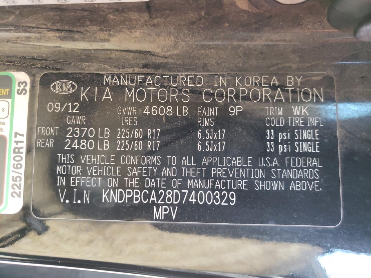 Photo 10 from auction – 2013 KIA SPORTAGE L with VIN KNDPBCA28D7400329