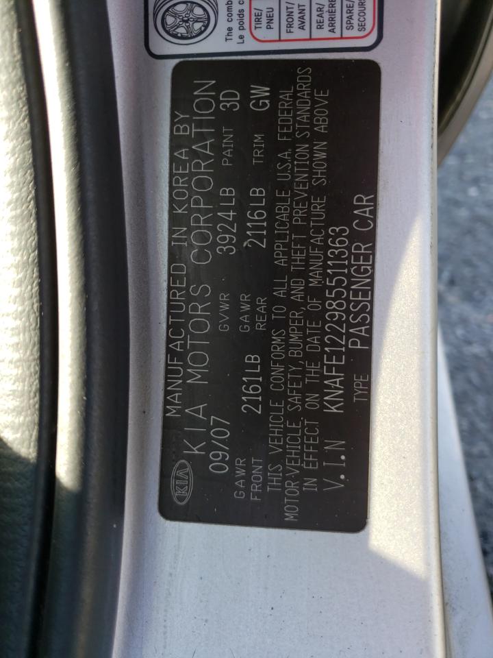Photo 10 from auction – 2008 KIA SPECTRA EX with VIN KNAFE122985511363