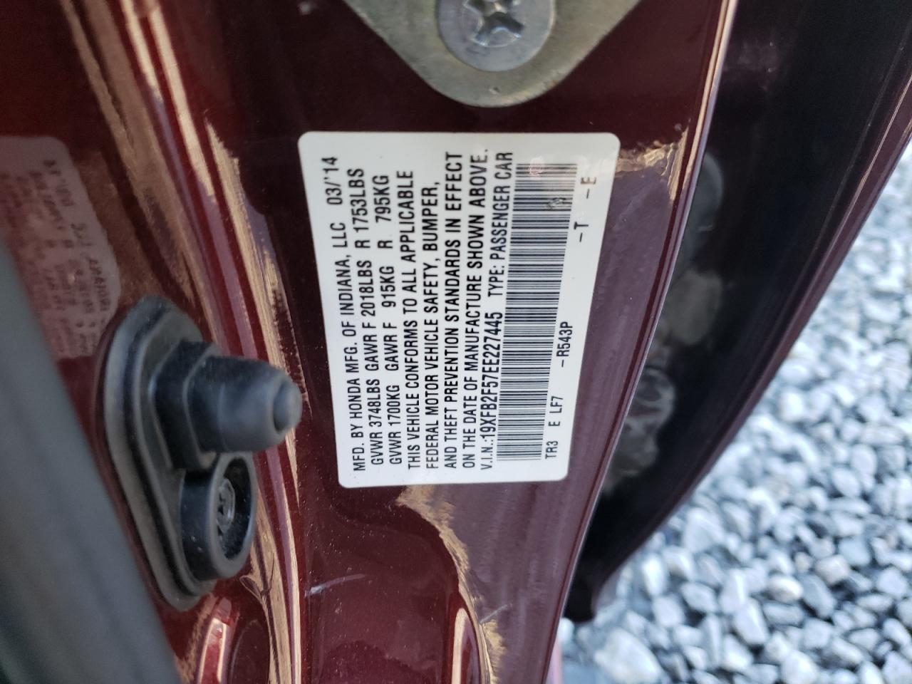 Photo 10 from auction – 2014 HONDA CIVIC LX with VIN 19XFB2F57EE227445