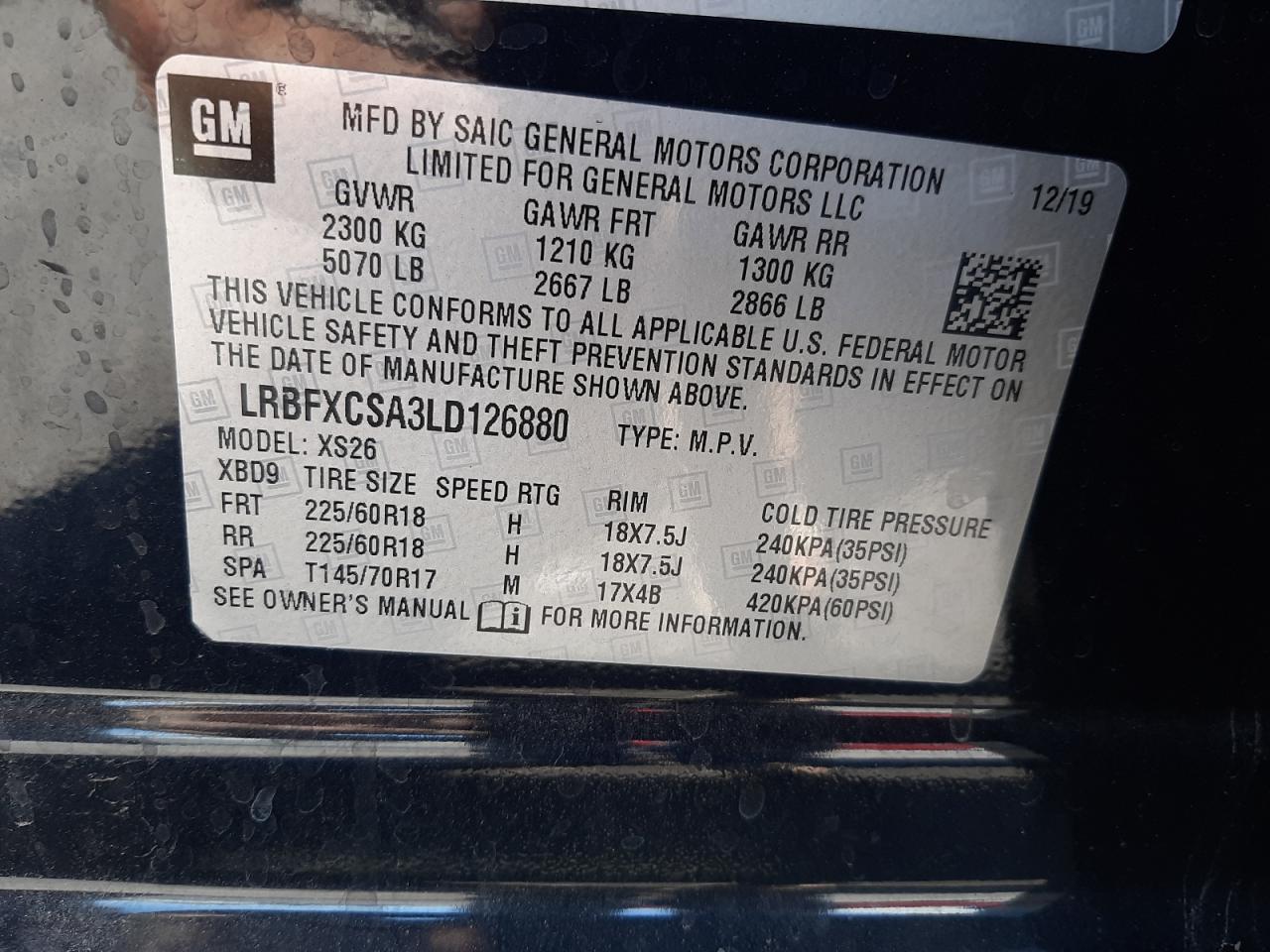 Photo 10 from auction – 2020 BUICK ENVISION E with VIN LRBFXCSA3LD126880