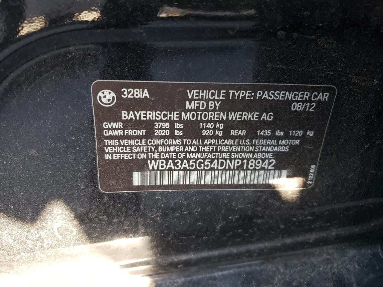 Photo 10 from auction – 2013 BMW 328 I with VIN WBA3A5G54DNP18942