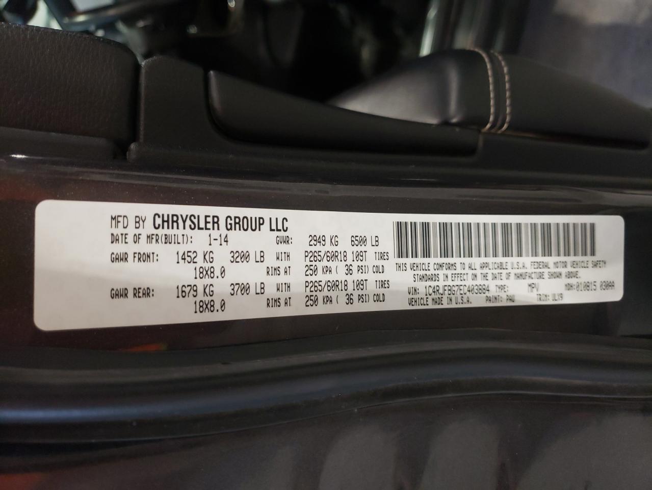Photo 10 from auction – 2014 JEEP GRAND CHER with VIN 1C4RJFBG7EC403884