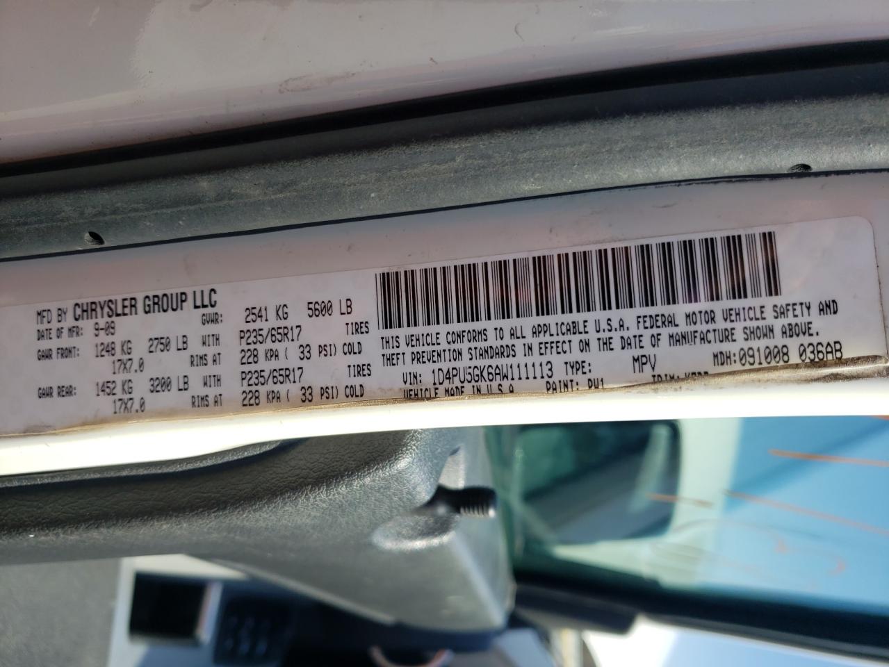 Photo 10 from auction – 2010 DODGE NITRO SXT with VIN 1D4PU5GK6AW111113