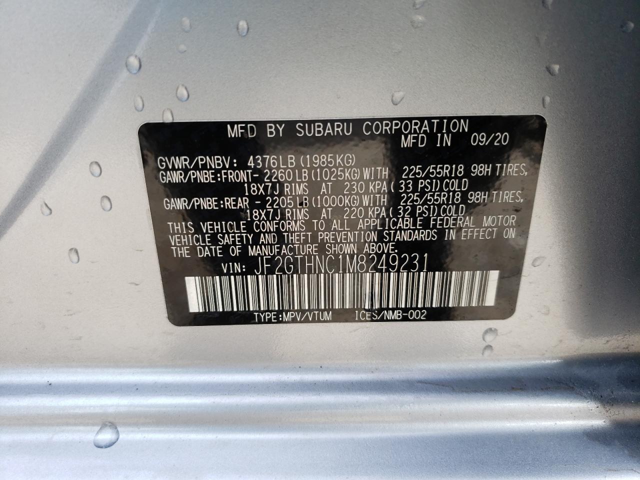 Photo 10 from auction – 2021 SUBARU CROSSTREK with VIN JF2GTHNC1M8249231