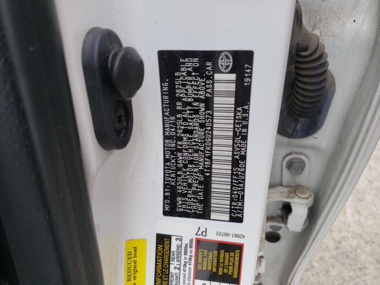 Zdjęcie 10 z aukcji – 2016 TOYOTA CAMRY z VIN 4T1BF1FK0GU240573
