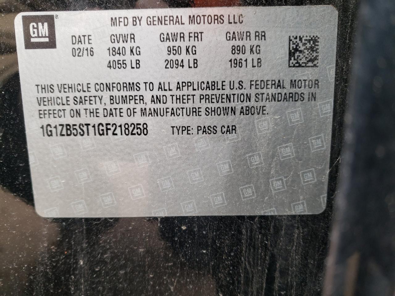 Photo 10 from auction – 2016 CHEVROLET MALIBU LS with VIN 1G1ZB5ST1GF218258