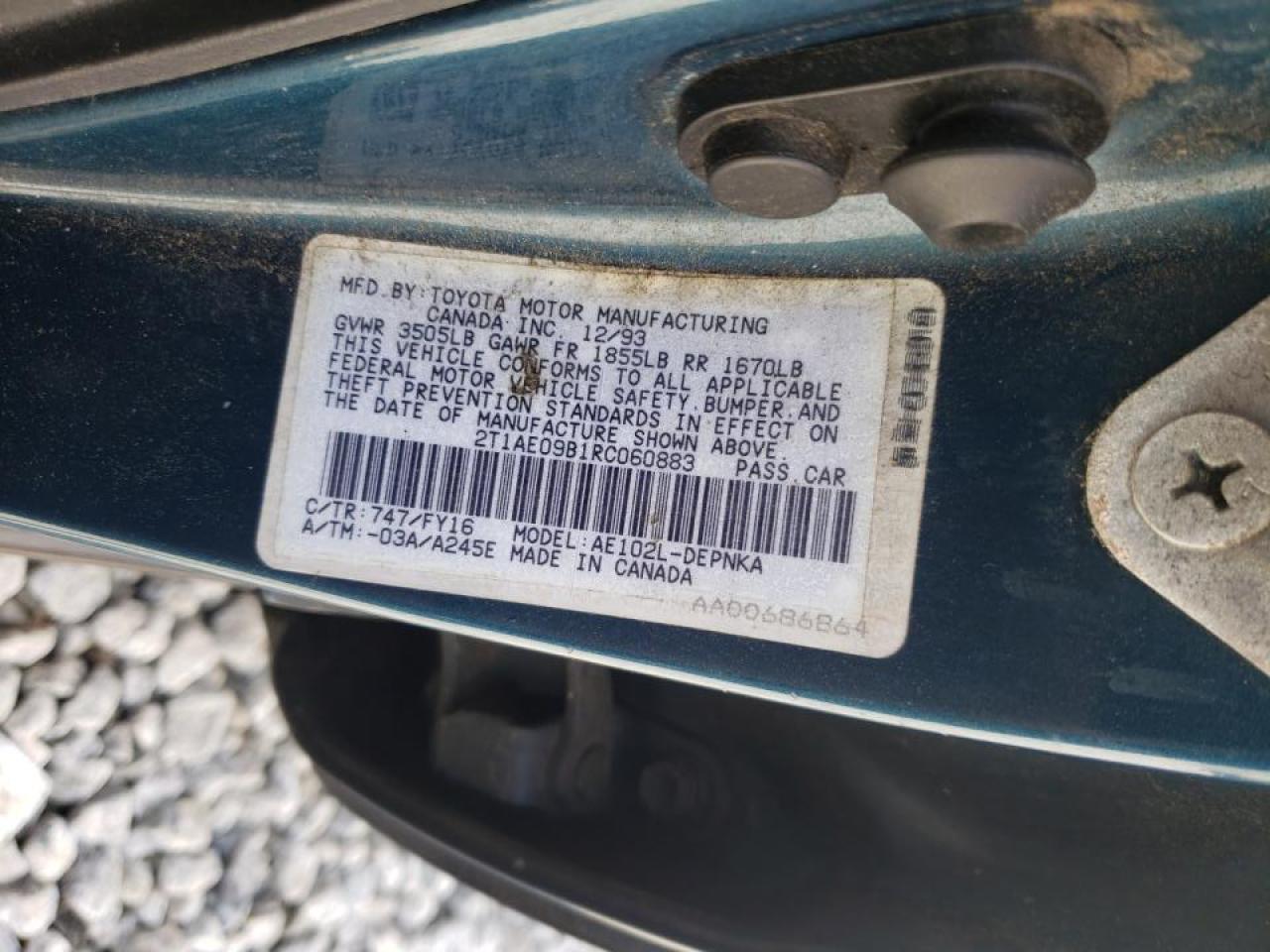 Photo 10 from auction – 1994 TOYOTA COROLLA LE with VIN 2T1AE09B1RC060883