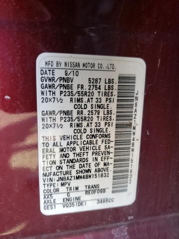 Photo 10 from auction – 2011 NISSAN MURANO S with VIN JN8AZ1MW4BW151832