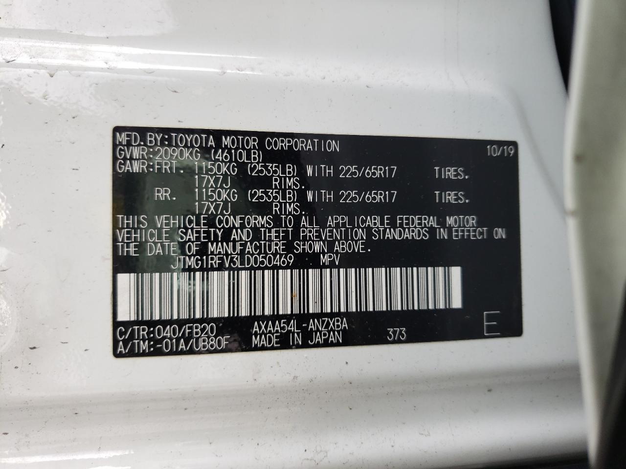 Photo 10 from auction – 2020 TOYOTA RAV4 LE with VIN JTMG1RFV3LD050469