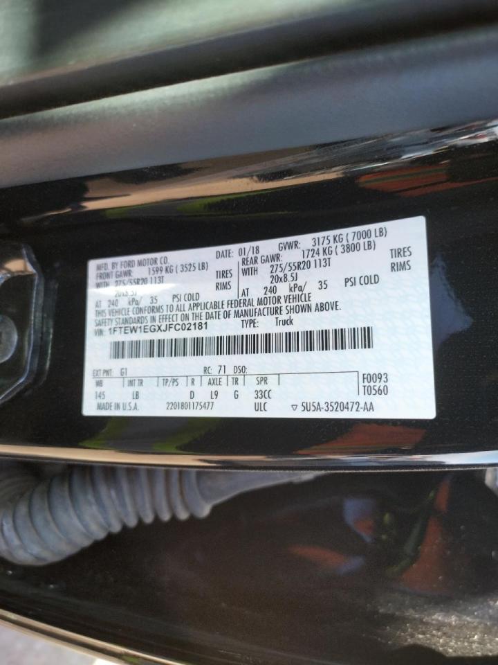 Photo 10 from auction – 2018 FORD F150 SUPER with VIN 1FTEW1EGXJFC02181